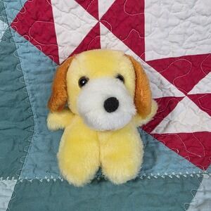 Vintage Animal Fair Plush Puppy Dog Mini 5" Yellow Stuffed Pom Nose Red Tongue